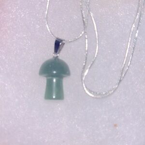 Psychedelic hippie Boho natural Jade Mushroom Sterling Silver Neckl…